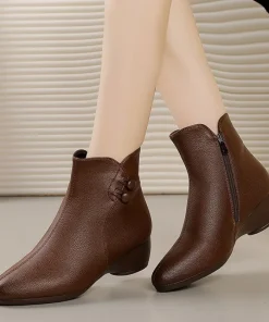 2025 New Women's Suede Ankle Boots - Chunky Heel Comfort Booties with Decorative Buttons & Soft Leather, Winter Fashion Boots - Image 3