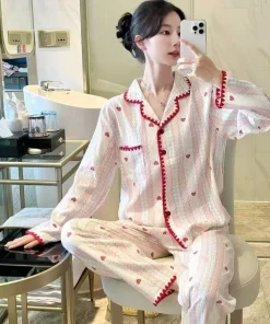 Plus Size Pajamas 2 Pieces Set Y2K Striped Strawberry Print Casual Korean Sweet Soft Women's Pajamas Autumn Winter New Homewear - Image 5