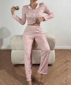 Autumn Winter Floral Print Pajamas Set for Women Sleepwear Long Sleeve Top and Long Pants 2 Piece Casual Homewear Loungewear - Image 5