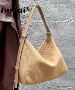Genuine Grade Suede Leather Luxury Designer Large Capacity Women's Tote Bag Vintage Shoulder Crossbody Underarm Bags Trendy New - Image 6