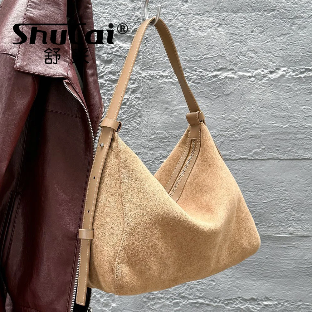 Genuine Grade Suede Leather Luxury Designer Large Capacity Women's Tote Bag Vintage Shoulder Crossbody Underarm Bags Trendy New - Image 6