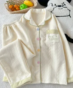 Embroidery Letter Fashion New Women's Pajamas Set 2025 Autumn Winter New Casual Soft Sweet Loungewear Lapel Neck HomeWear Suit - Image 5