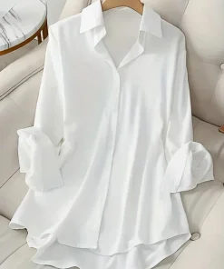 Plus Size Shirts 2025 Summer New Women's Casual Loose Fashion Top Elegant Korean Style Solid Sweet Blouses Single-breasted Lapel - Image 5