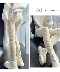 Slim Leggings Autumn Women High Waist Casual Trousers Knitted Ribbed Thicken Solid Elasticity Thermal Ankle-Length Leggins - Image 4