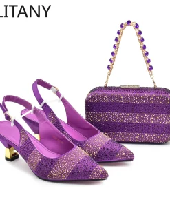 Luxury Italian Shoes and Bag Set for Women Elegant Shoes Woman Heel Nigeria Party Shoes and Bags for Women Rhinestone Pumps