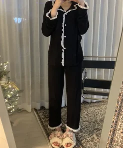 Korean Style Cute Pajama Woman Winter Autumn Sleepwear Lady Long Sleeve Tops Pants 2Piece Pyjamas Solid Lingeries Sets Nightwear - Image 4