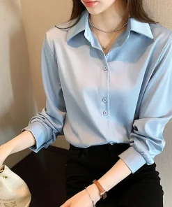 Black Chiffon Shirts For Women Spring NEW Solid Long Sleeve Shirts Korean Fashion Ladies Blouse Simple Female Clothing Tops - Image 3