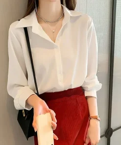 Black Chiffon Shirts For Women Spring NEW Solid Long Sleeve Shirts Korean Fashion Ladies Blouse Simple Female Clothing Tops - Image 5