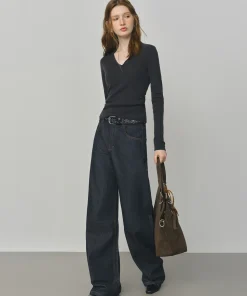 FSLE Design Relaxed High Waist Jeans Women's 2025 Autumn New Arrival Slashed Jeans Trousers 25FS13105 - Image 4