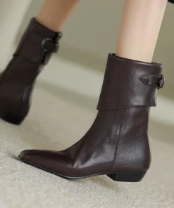Alternative view of 2025 New Women's Mid-Calf Boots Low Heel Soft Leather Lined Ankle Boot Versatile Comfortable Warm Winter Shoes