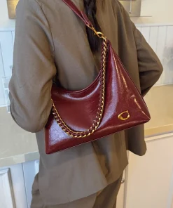 Spacious Simple Stylish Chain Single Shoulder Underarm Bag Fall Winter New Style Vintage Unique Slant Bag for Work - Image 3