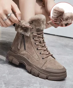 Alternative view of Winter Shoes Women Snow Boots Thick Sole Warm Plush Genuine Leather Brand Ladies Ankle Booties Non-slip Plus Size 41
