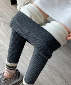 Ribbed Leggings Women High Waist Slim Thermal Wear Leggings Season Wool Pants for Fall Winter Fashion Striped Warm Pants - Image 4