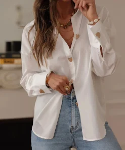 Ladies fashion solid color button-down shirt - Image 4