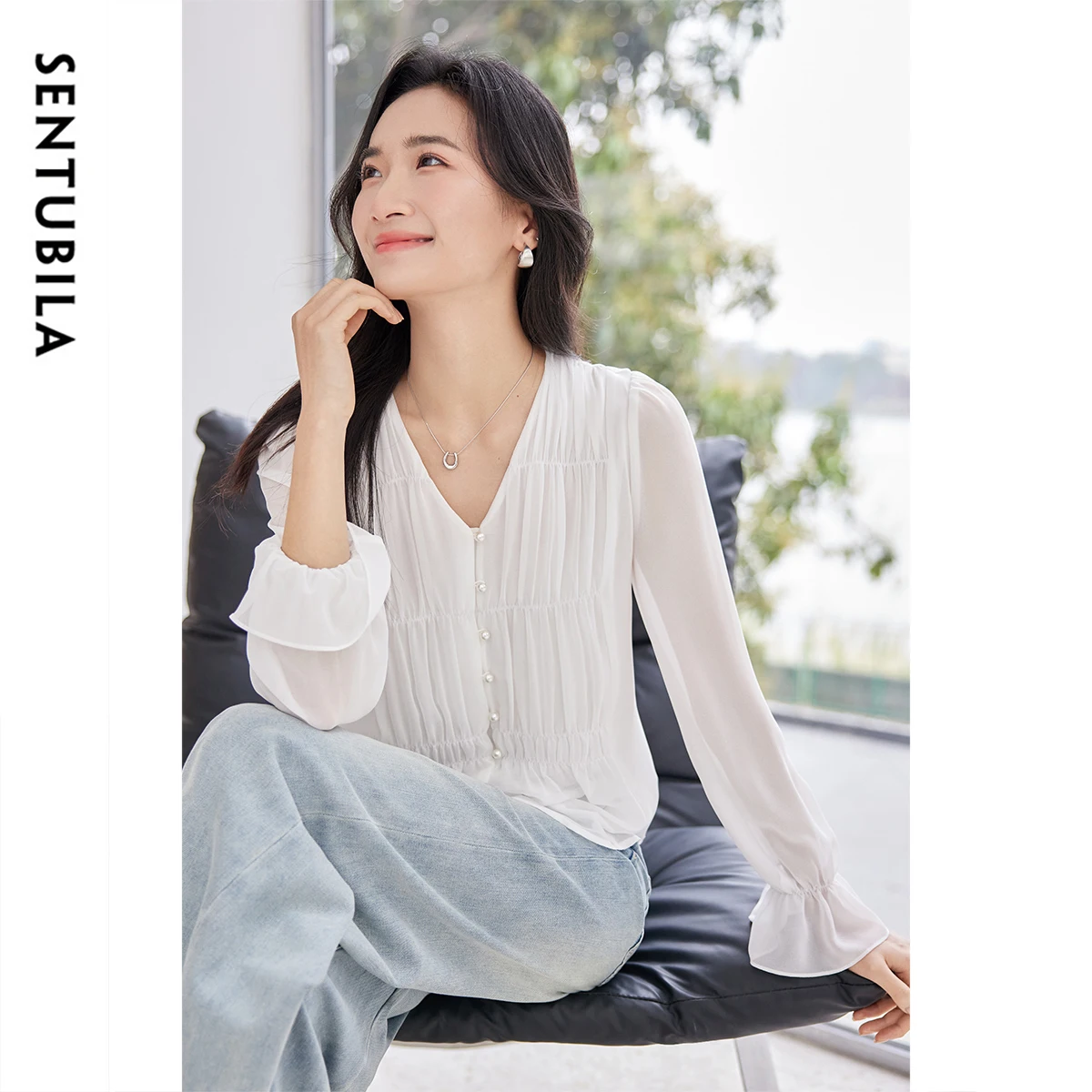 SENTUBILA Women's Women's Chiffon Blouse 2025 New Summer Woman Buttoned Shirts Office Blouses Female Clothing 151V80290 - Image 4