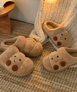 Fun Croissant Bread Cotton Slippers for Men and Women, Winter Couple Home Use, Thick-Soled Non-Slip Home Slippers for Women - Image 4