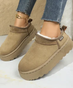 Snow Boots for Women 2025 Winter New Cashmere Warm Thick Soles Without Heel-covered Hair Half Slipper Cotton Shoes for Women