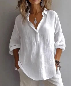VEITCHE Spring Summer Fashion Women Shirt Turn-Down Collar Lace Up Loose Blouses Female Casual Trendy Solid color Loose Top - Image 3