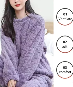 Thickened Warm Sleepwear for Winter Women Flannel Suit Student Pajamas Homewear Tops and Pants Striped Nightwear Loungewear - Image 5