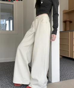 Botvotee Milk White Baggy Jeans Women Spring Summer 2025 New Korean Fashion Causal Y2k Loose Oversized High Waisted Jeans - Image 5