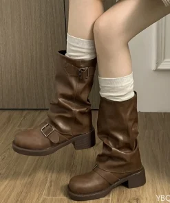 Autumn and Winter Fashion Retro Brown Western Cowboy Boots Women's Boots 2025 New Look Slim Thick and Stacked Short Boots - Image 4