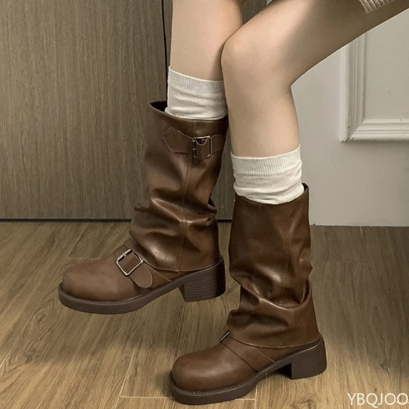 Autumn and Winter Fashion Retro Brown Western Cowboy Boots Women's Boots 2025 New Look Slim Thick and Stacked Short Boots - Image 4