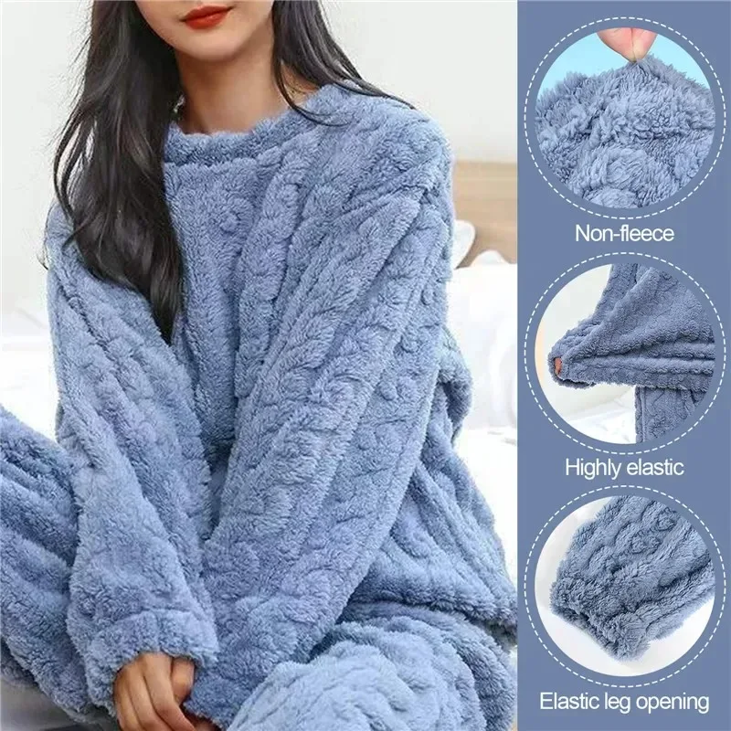 Soft Coral Velvet Jacquard Warm Pajama Set for Women Cozy Loungewear Outerwear for Winter Christmas Back to School Gift - Image 5