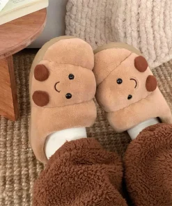Fun Croissant Bread Cotton Slippers for Men and Women, Winter Couple Home Use, Thick-Soled Non-Slip Home Slippers for Women - Image 3