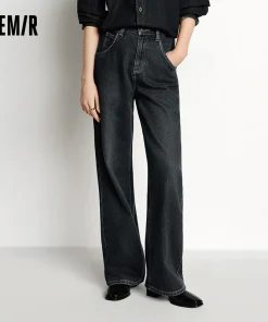 Semir Jeans Women Wide Leg Fleece Lined Comfortable High Waist Winter 2025 New Floor-Length Pants with Leg-Elongating Effect
