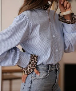 Alternative view of Autumn New Arrivals: Women's Elegant Casual Striped Leopard Print Patchwork Blouse - Suitable for All Seasons