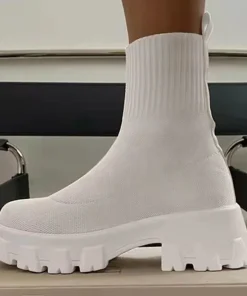 Alternative view of Women Boots Short Knitting Platform Boots Autumn Winter Shoes For Women Ankle Boots Heels White Winter Botas Mujer