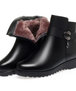 Leather Women Boots 2024 Winter Thick Wool Lined Genuine Leather Women Snow Boots Large Size Women Winter Shoes