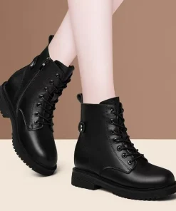 Rubber boots with round toe and side zipper, low heelPUFashion Boots with Platform Sole Short Boots2025Women's Winter Snow Boots - Image 4