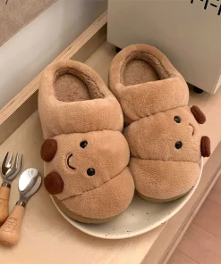 Alternative view of Fun Croissant Bread Cotton Slippers for Men and Women, Winter Couple Home Use, Thick-Soled Non-Slip Home Slippers for Women