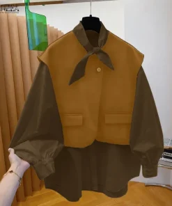 ZANZEA Women's Fashion Tie Neck Blouses Woolen Fabric Patchwork Long Sleeve Tops Streetwear Spring Summer Shirts Woman Clothes - Image 5