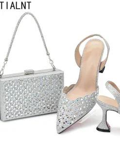 Alternative view of Silver Color Shoes and Bag for Party Wedding Luxery Women Shoe and Bag Set for Nigeria Party Italy Elegant Woman Heeled Pumps