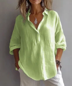 VEITCHE Spring Summer Fashion Women Shirt Turn-Down Collar Lace Up Loose Blouses Female Casual Trendy Solid color Loose Top - Image 6