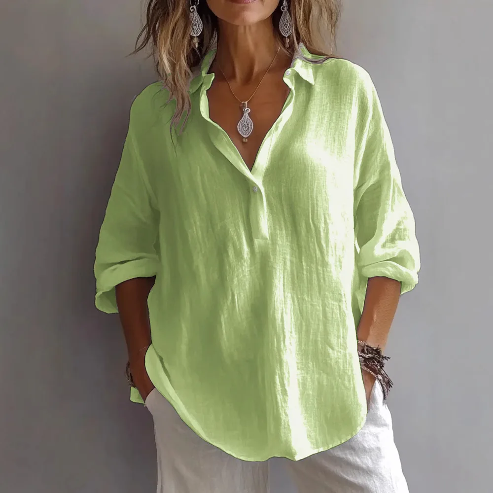 VEITCHE Spring Summer Fashion Women Shirt Turn-Down Collar Lace Up Loose Blouses Female Casual Trendy Solid color Loose Top - Image 6
