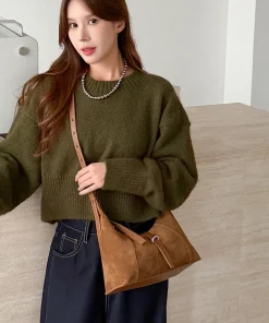 New Women's Natural Suede Leather Shoulder Bags Female Soft Cowhide Durable Crossbody Bag Ladies Fashion Trend Commute Handbags - Image 4