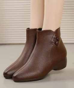 2025 New Women's Suede Ankle Boots - Chunky Heel Comfort Booties with Decorative Buttons & Soft Leather, Winter Fashion Boots
