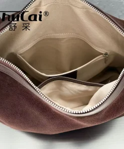 Genuine Grade Suede Leather Luxury Designer Large Capacity Women's Tote Bag Vintage Shoulder Crossbody Underarm Bags Trendy New - Image 5