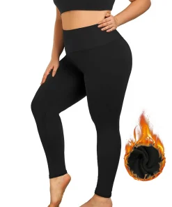 Autumn And Winter Solid Color Plus-size Nine-point Pants Black High-waisted Tight-fitting Leggings And Fleece Thick-legged Pants - Image 4