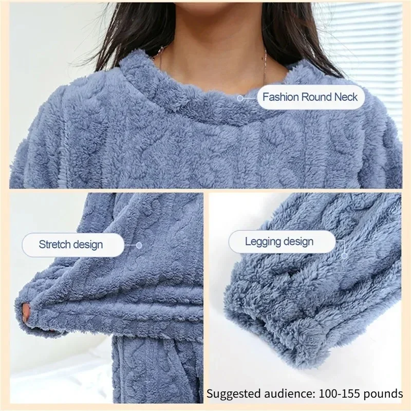 Soft Coral Velvet Jacquard Warm Pajama Set for Women Cozy Loungewear Outerwear for Winter Christmas Back to School Gift - Image 6