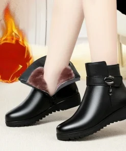 Leather Women Boots 2024 Winter Thick Wool Lined Genuine Leather Women Snow Boots Large Size Women Winter Shoes - Image 6
