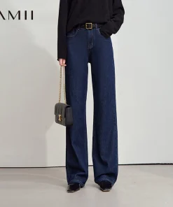 AMII Minimalist Jeans Pants Women 2025 Autumn New Classic Lady Trousers Cotton Straight Casual Woman Loose Denim Pants 12543031