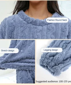 Soft Coral Velvet Jacquard Warm Pajama Set for Women Cozy Loungewear Outerwear for Winter Christmas Valentine's Day Gift - Image 6