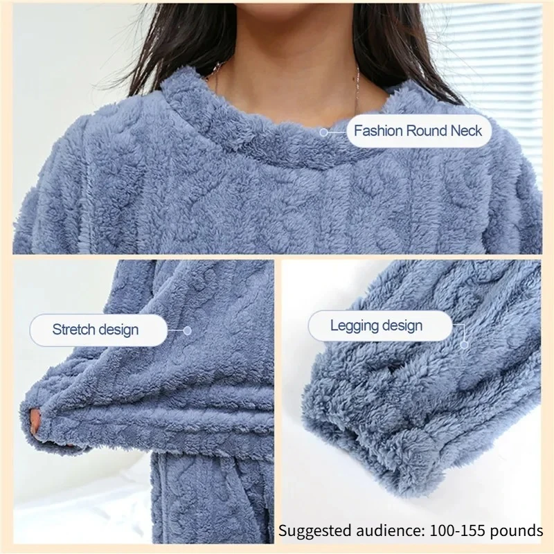 Soft Coral Velvet Jacquard Warm Pajama Set for Women Cozy Loungewear Outerwear for Winter Christmas Valentine's Day Gift - Image 6