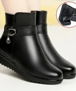 Leather Women Boots 2024 Winter Thick Wool Lined Genuine Leather Women Snow Boots Large Size Women Winter Shoes - Image 3