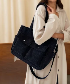 New Vintage Multi Pocket Corduroy Handbag Large Capacity Women's Shoulder Bag Casual Crossbody Bag For Women Commuting - Image 6
