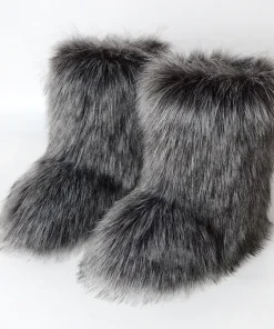 Alternative view of Women's Winter Snow Boots Outdoor Luxury Furry Faux Fox Fur Boots Woman Plush Warm Platform Shoes New Fashion Bottes Big Size 46
